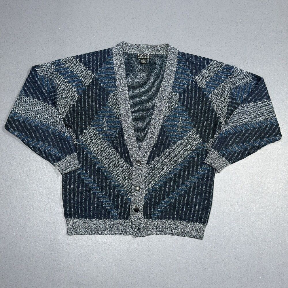 Vintage Nuovo New Forces Geometric Cardigan Sweater Mens XL Coogi Style 90s